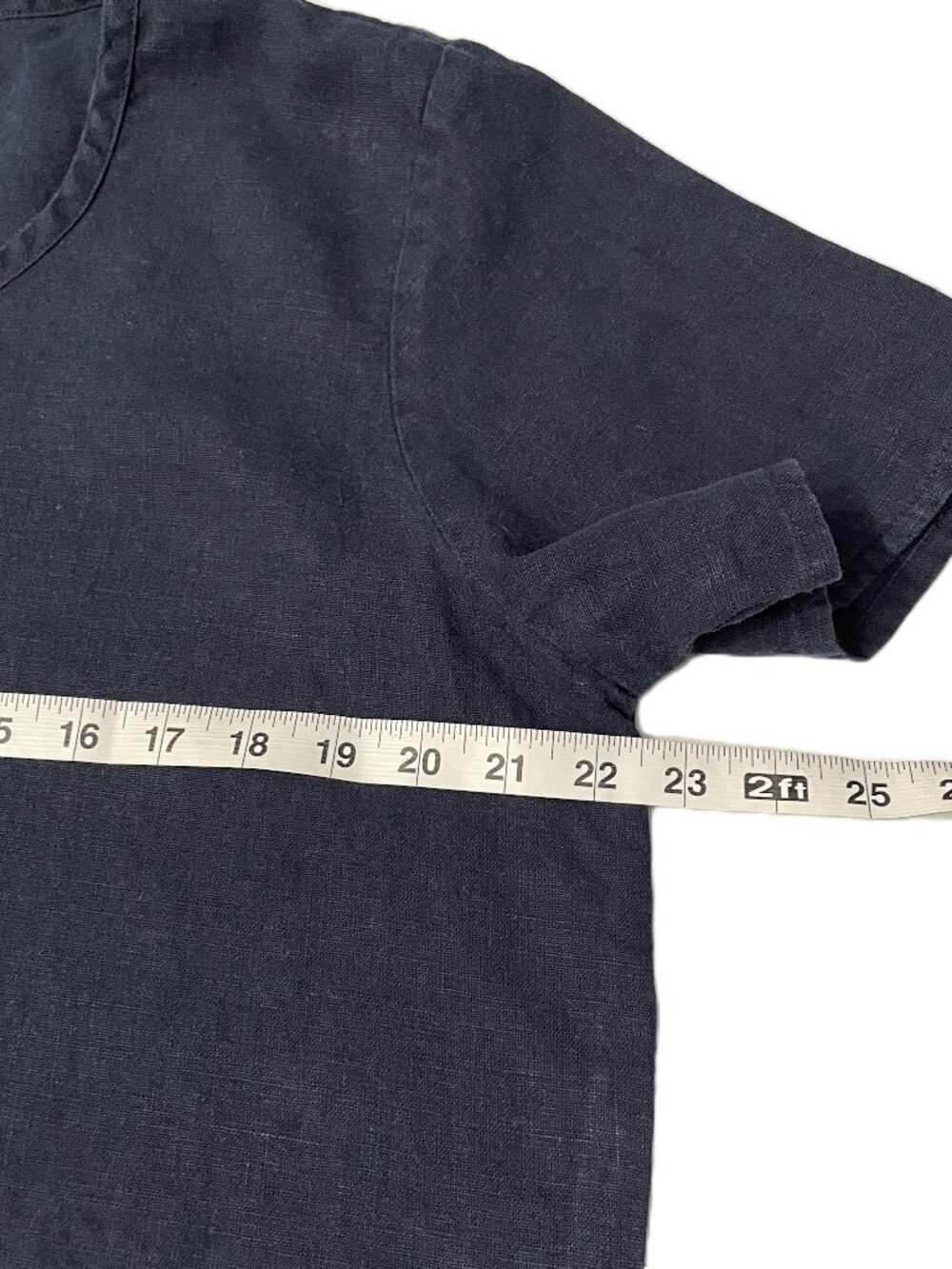 Flax Top 100% Linen Small (6-10) Navy Blue Short Sleeve Lagenlook Minimalist - Picture 8 of 8
